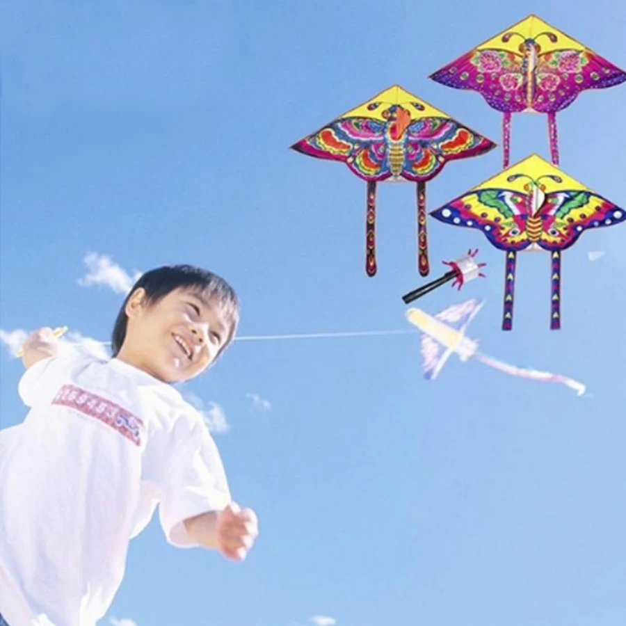 

1PC 90*55cm Nylon Rainbow Butterfly Kite Outdoor Foldable Children's Kite Stunt Kite Surf Without Line Random Color WJ1360