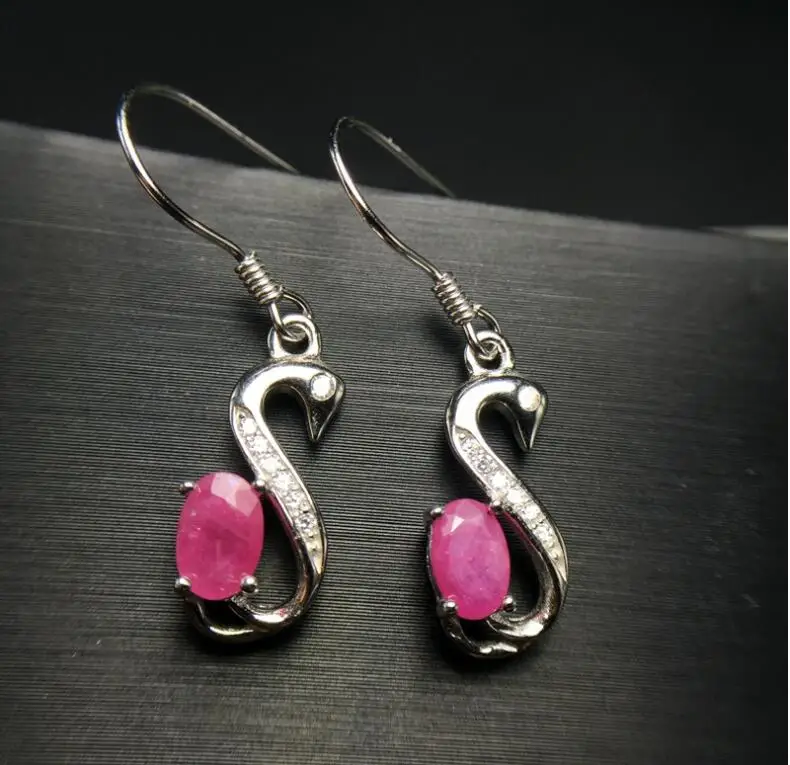 Natural ruby stud earring Free shipping Original real ruby 925 sterling