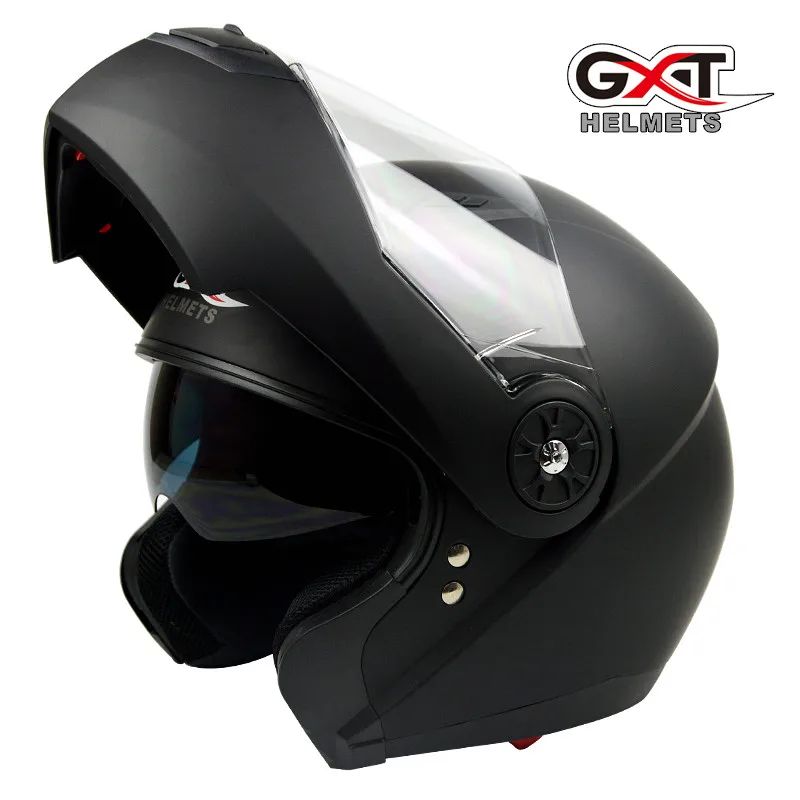 Бренд GXT флип-ап moto rcycle шлем с двойными линзами полный шлем для лица moto cascos moto ciclistas capacete с внутренним объективом - Цвет: Matt balck