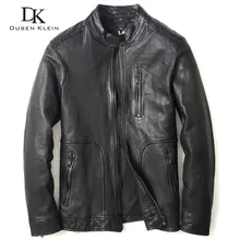 Кожаные куртки и пальто мужские Dusen Кляйн мотоциклетная одежда из натуральной овчины тонкий/Повседневный Дизайнер мужской черный верхняя одежда U8135