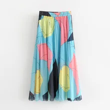 Летняя новая женская юбка с эластичной резинкой на талии граффити юбка в складку с принтом Высокая талия женские Юбки-миди Falda Mujer Прямая