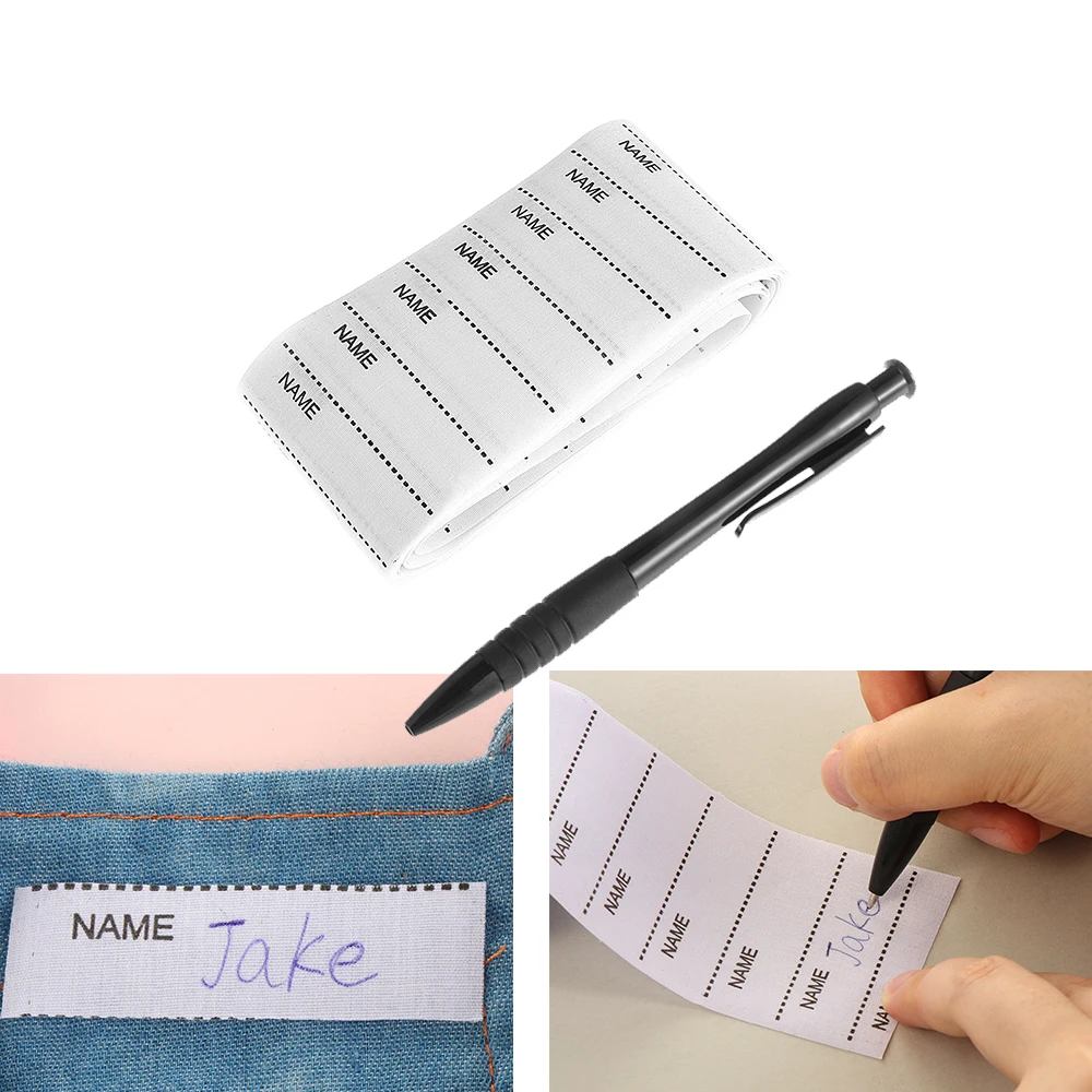 

200pcs White Iron on Name Label Garment Labels Fabric Tags Personalized Washable Marker Set School With Pen Clothing Accessories