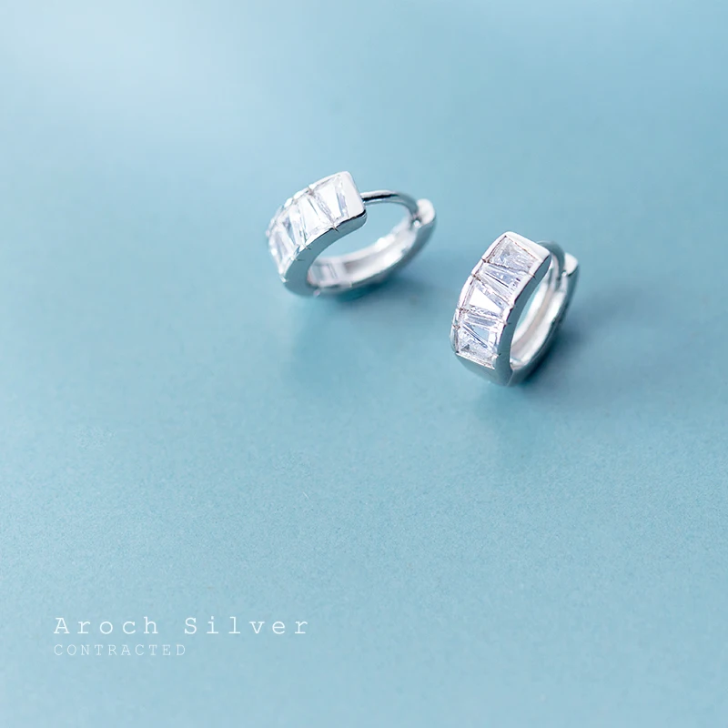 AROCH S925 Silver ear buckle female Japanese wind simple drill sweet short ring temperament tidal jewelry E9957 | Украшения и