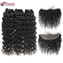 Funmi волосы бразильская холодная завивка пучки с завязкой натуральные волосы Кружева Фронтальная с пучками человеческие волосы пучки с фронтальной 13x4