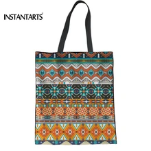INSTANTARTS Повседневная Женская Льняная сумка-тоут с цветочным узором, африканская печать, Женская Толстовка Эко сумки Племенной этнический продуктовый мешок