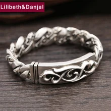 925 пробы серебро браслет Для мужчин ювелирные изделия 16 мм широкий вечная жесткий браслет с цветком Для женщин, подарок, изящное ювелирное изделие, B11