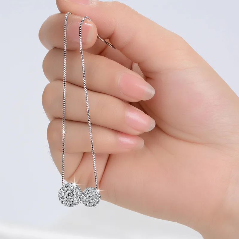 Classic Double Layer Chain 925 Sterling Plata Cz Balls Lobster Clasp Pendant&necklace For Women