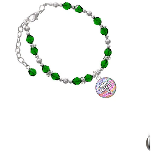 Silvertone Domed Multi Color RRT Green Beaded Bracelet