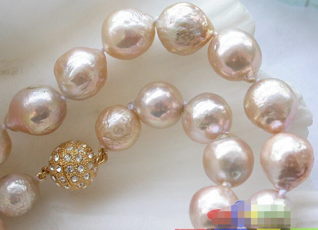 

HOT## Wholesale >>> lustre 17" 13mm pink almost round keshi reborn PEARL NECKLACE