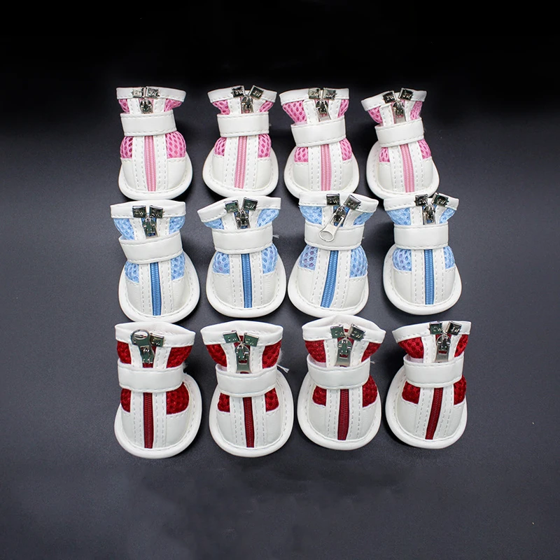 

@HE Pet Cloth Fashion Breathable Non-slip Stripe Mesh Sport Zipper S-XXL Shoes for Dogs 4Pcs/Set Sneakers Pet Supplies Wholesale