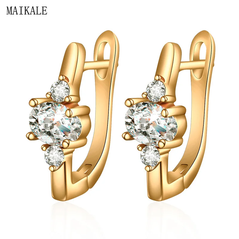 

MAIKALE Simple Charm Zircon Beads Stud Earrings for Women Gold Silver Cubic Zirconia Earings New Fashion Korean Jewelry Gift