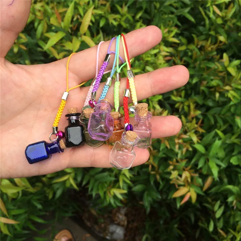 Glass Bottles Charms Rectangle Shape Mini Bell Bracelets Bottles Key Chains Jars Glass Charms Bottles Favor Mixed Colors (4)
