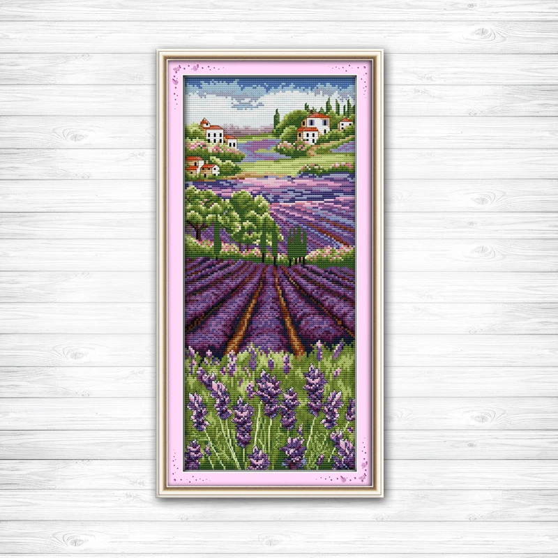 

Lavender champaign Counted Printed on canvas DMC 11CT 14CT Cross Stitch kit needlework Set DIY embroidery Flowers Garden Scenery