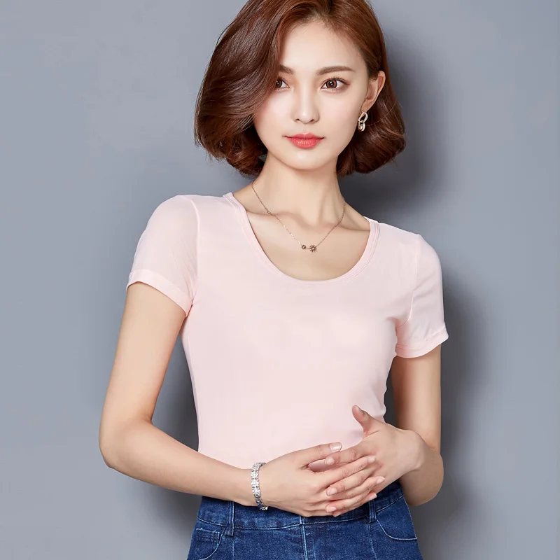 8 Colors Mesh T Shirt Women 2018 Summer Short Sleeve O Neck Casual Tshirt Elegant Office Lady T-shirts Tops Plus Size M-3XL A293