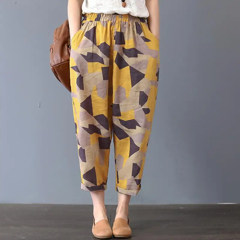 

2019 New Yfashion Women Summer Casual Fashion Printing Thin Loose Casual Cropped Trousers Haren Pants Best Quality