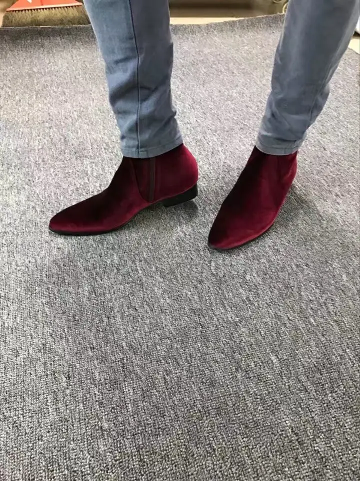 WPG Men Chelsea Western Motorcycle Boots Wine Red