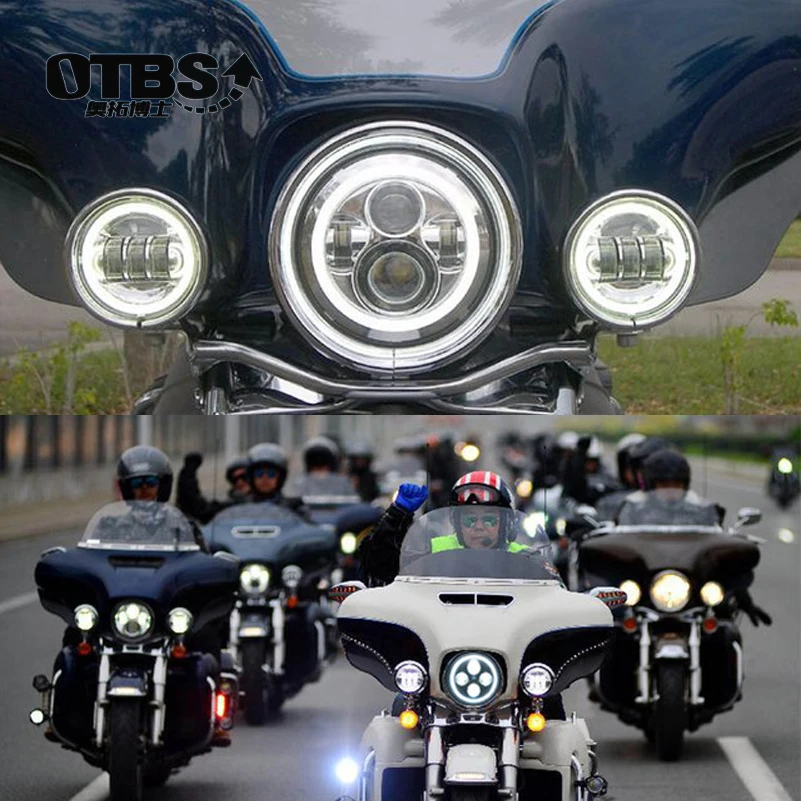 Фары для мотоцикла Harley свет Electra Glide Softail Fat Boy Touring 7 дюймов мотор для Светодиодная лампа для Harley с 4,5 дюймов Противотуманные огни