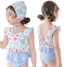 Детские купальные костюмы для девочек, купальные шорты, сексуальные танкини, купальные костюмы с шортами, бикини с фламинго, мини-бикини