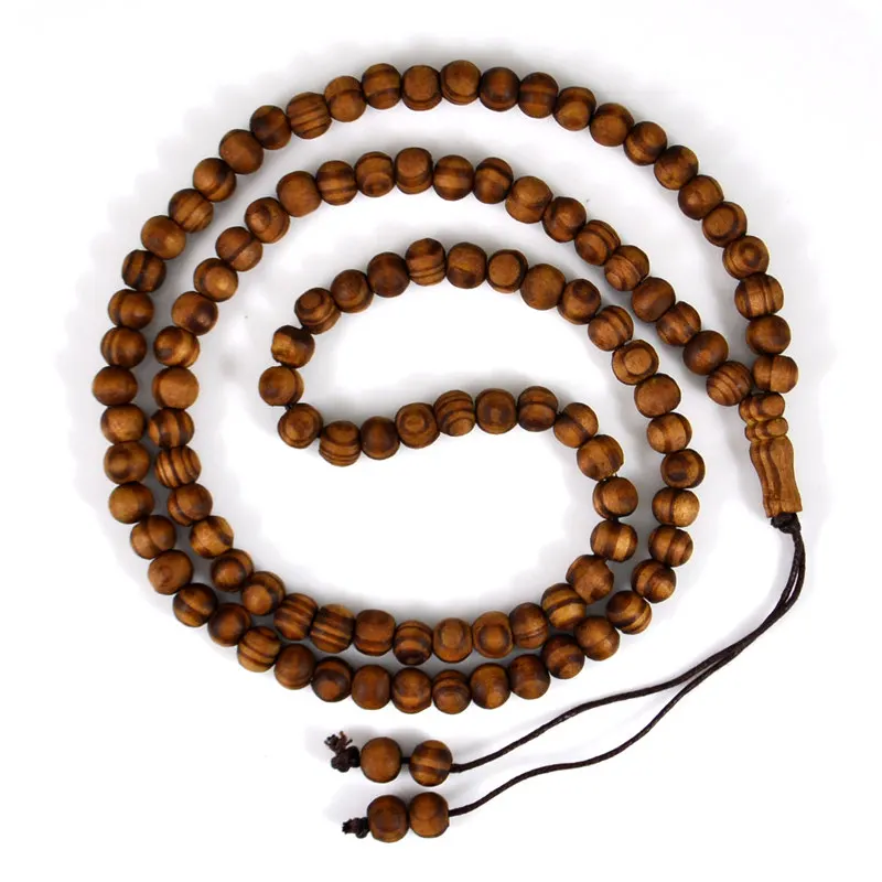 8mm Pine wood MALA PRAYER BEADS 108 beads Buddhism Hinduism and Yoga necklace fashion jewelryin