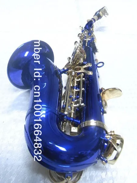 

High Quality Professional Instrument Small Bend Neck Soprano Saxophone B Flat Unique Blue Body Golden Key Sax Free Shipping