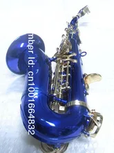 High Quality Professional Instrument Small Bend Neck Soprano Saxophone B Flat Unique Blue Body Golden Key Sax Free Shipping