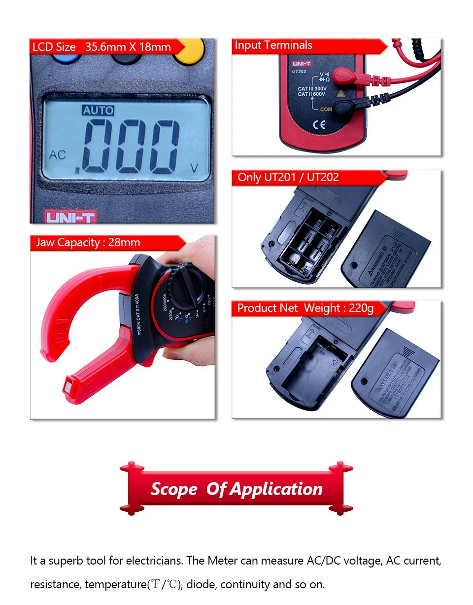 Высокая точность UNI-T UT202 цифровой зажим мультиметры Ом DMM DC AC Вольтметр AC Амперметр+ подарок