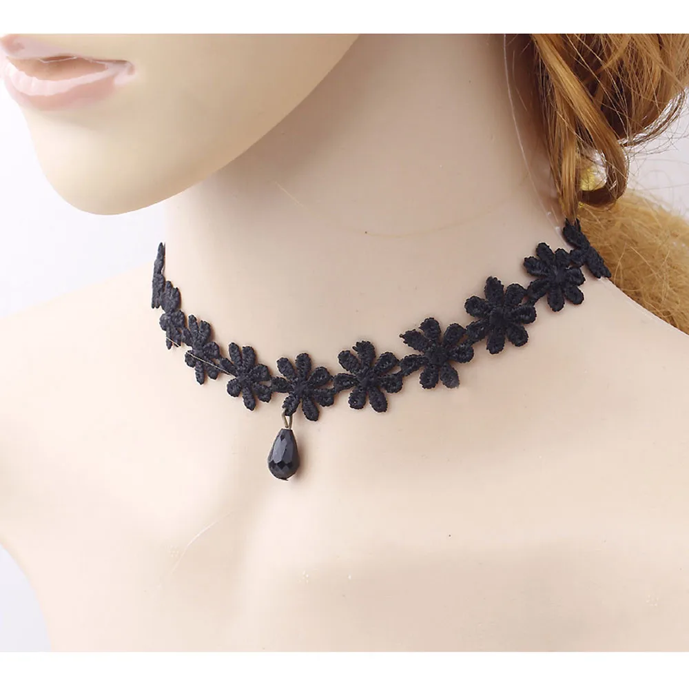 

Hot Women's Fashion Necklace Black Lace Collar Choker Statement Bib Pendant