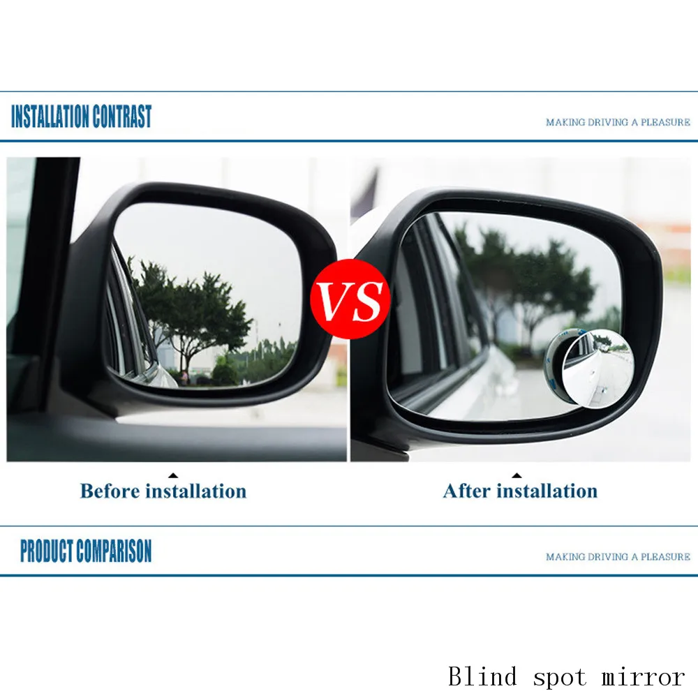 

Car Styling 360 Degree convex rear view mirror Framless Blind Spot Wide Angle Round HD Glass no dead zone safe driving