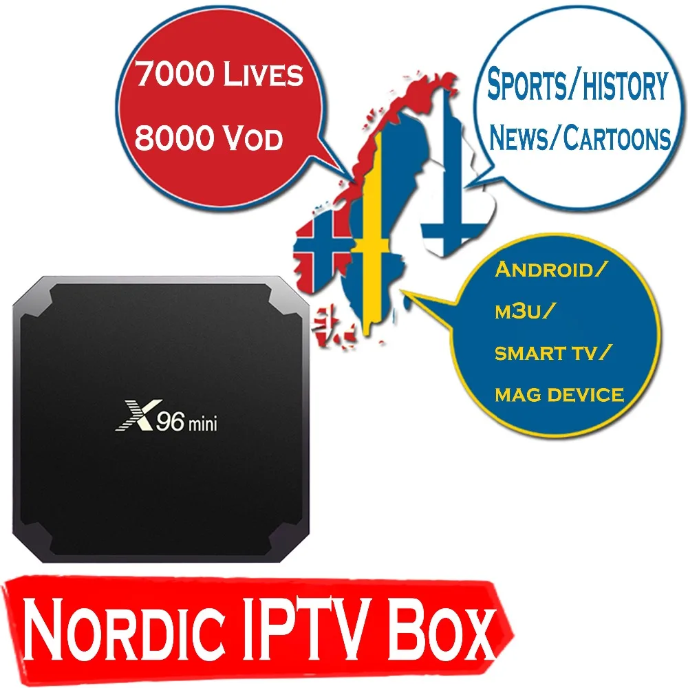 

World Europe IPTV X96mini Android 7.1 TV BOX with 9000 Lives Nordic Scandinavian Sweden Switzerland Dutch IPTV Smart tv box