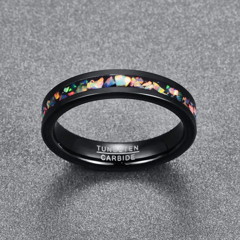 НОВЫЕ шикарные винтажные мужские кольца 4 мм широкий инкрустированный опалом черное вольфрамовое стальное кольцо размер 7-12