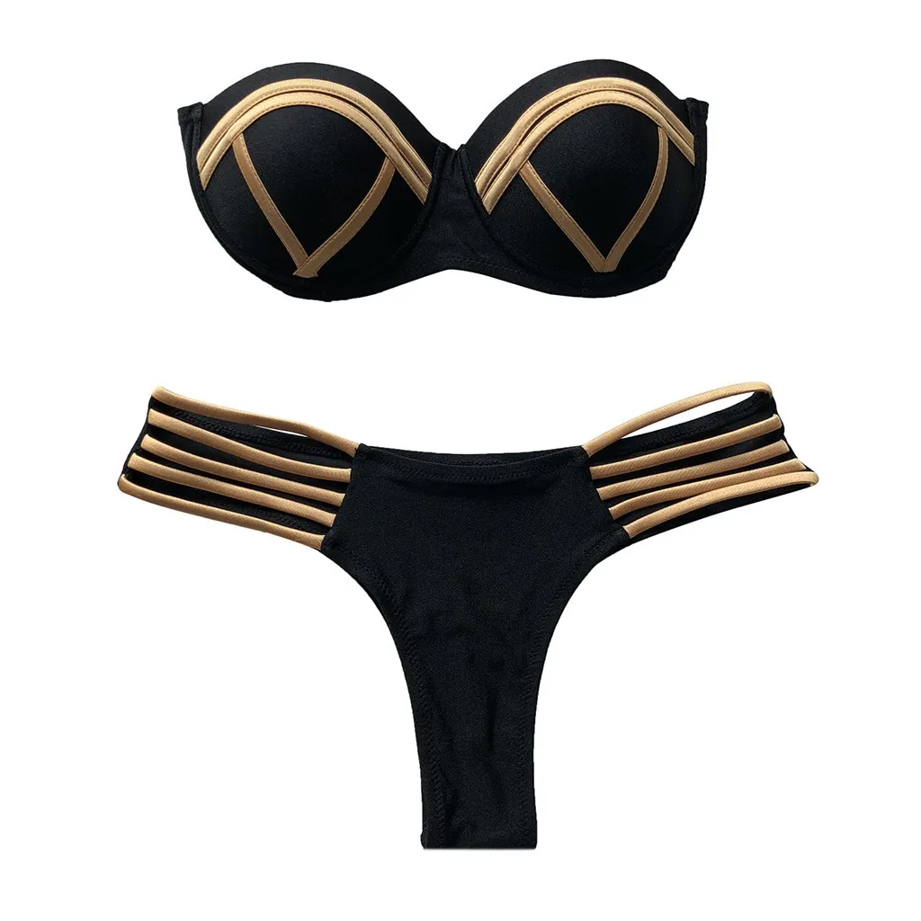 Лоскутное бикини для женщин пуш-ап купальник с поролоном Холтер Летний купальный костюм Bather пляжная одежда Biquini XXL