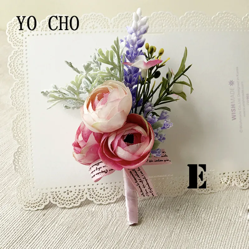 YO CHO свадебный цветок DIY бутоньерка пуговицы свадебная бутоньерка на запястье браслет ручной цветок мужской костюм вечерние украшения для выпускного вечера - Цвет: 1 piece E Corsage