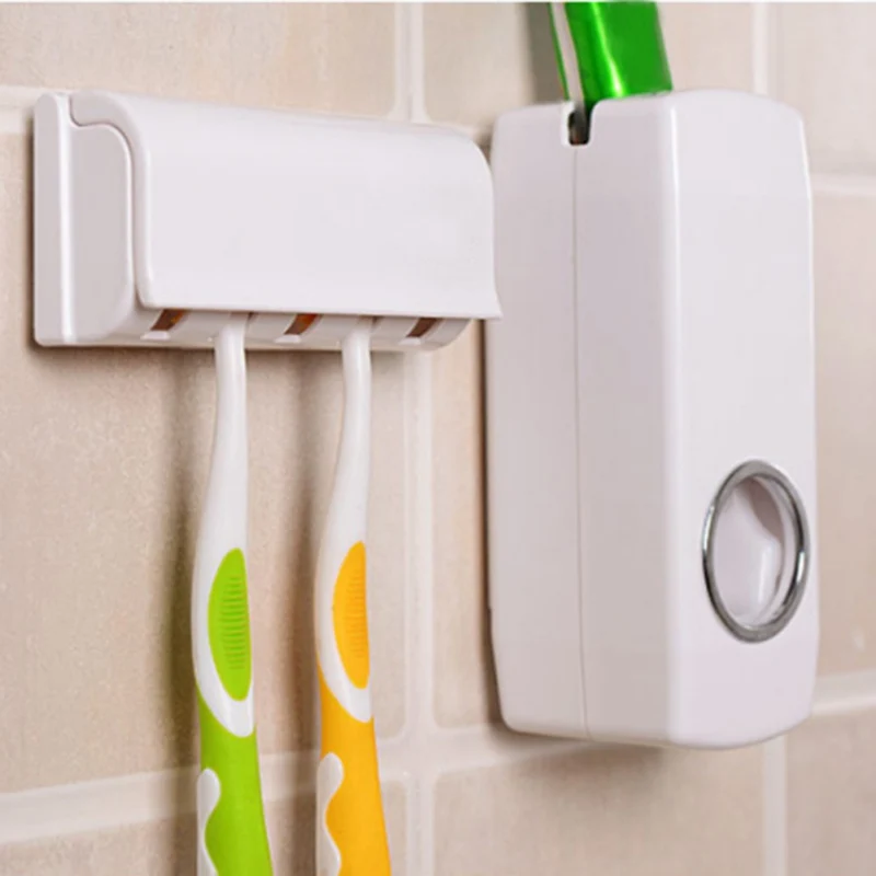 

1Set Tooth Brush Holder Automatic Toothpaste Dispenser + 5 Toothbrush Holder Toothbrush Wall Mount Stand Toothpaste Squeezers