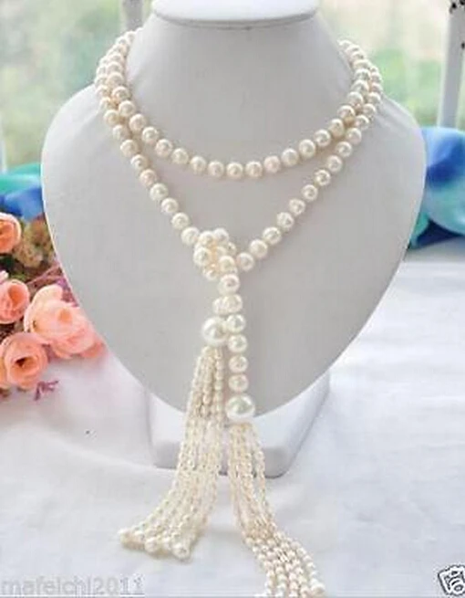

Hot sell -new Long PERFECT 7-8+11mm white akoya pearl necklace 60inch -Bridal jewelry free shipping
