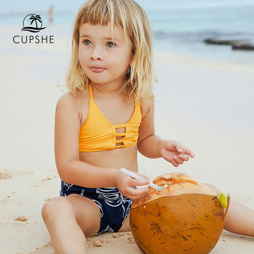 CUPSHE/Желтое Бикини с лямкой на шее для маленьких девочек и детский купальный