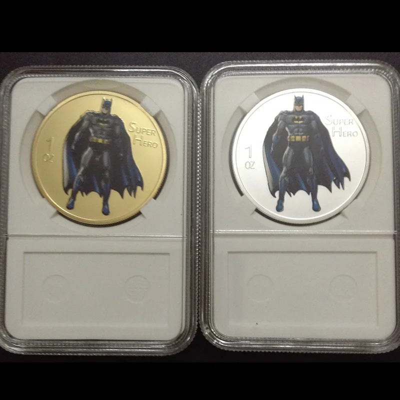 Бэтмен памятная монета золото посеребренные монеты Супер Герои анимация фильм монеты и запечатанные в реальном случае/держатель