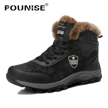 

2018 Men Boots Winter Warm Men Snow Boot Waterproof Leather Shoes Wear Resistant Ankle Boots With Fur Outdoor Work Boots 39-46