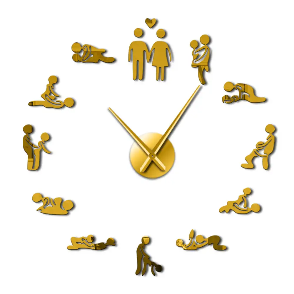 Секс любовь положение немой настенные часы девичник игра сексуальная Камасутра 3D DIY часы для взрослых декор комнаты акриловые большие часы - Цвет: Gold
