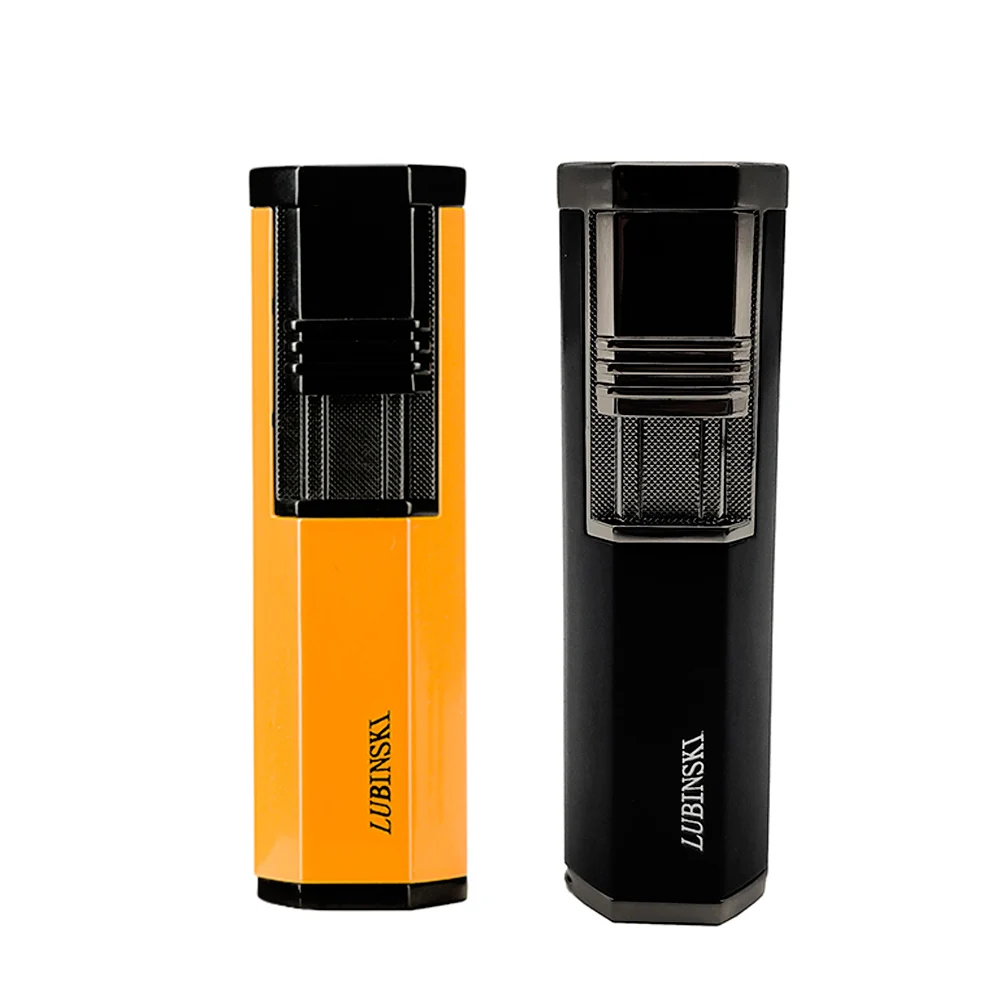 

LUBINSKI Windproof Butane Gas Cigar Lighter Double 2 Torch Jet Blue Flame Cigarette Lighter for Cigar Cooking BBQ Topsense ,Pac