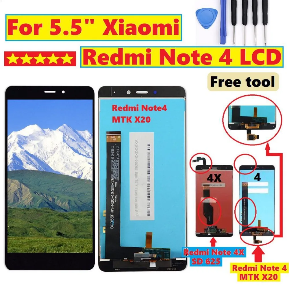 Для Xiaomi Redmi Note 4 ЖК дисплей с рамкой сенсорный экран на MTK Helio X20 в сборе|Экраны для