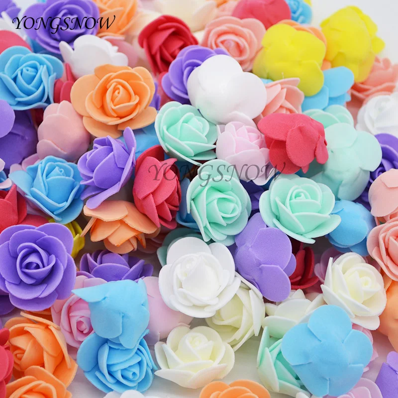 

100Pcs/lot 3cm Multicolor PE Foam Rose Artificial Flower Heads Wedding Decoration Home Garden Decorative Wreaths Supplies