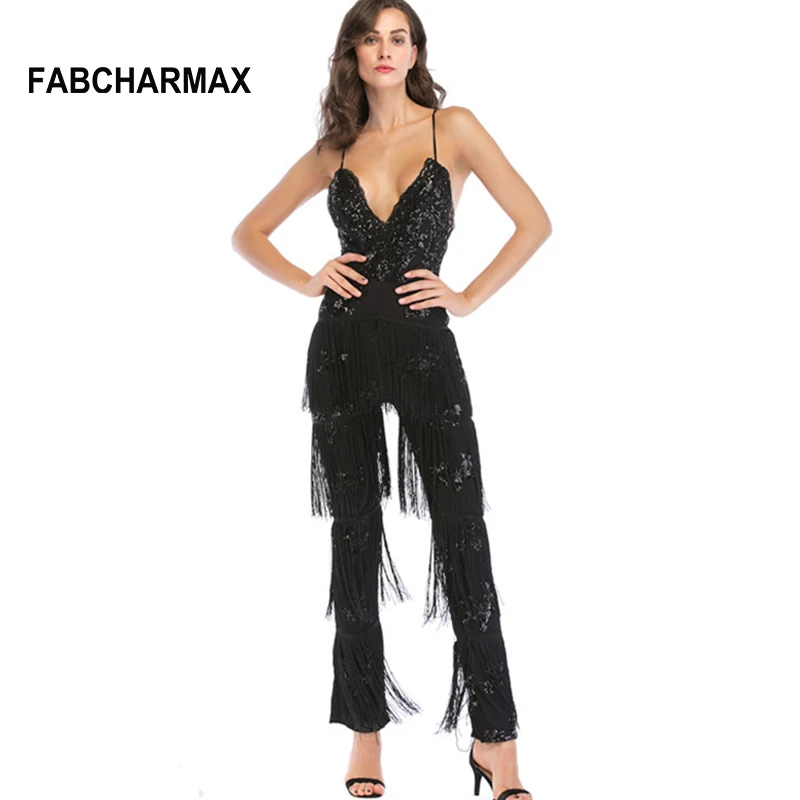 New arrival fashion sequin fringe rompers womens jumpsuit overalls for