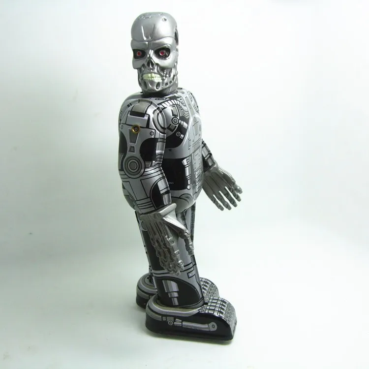 [Забавная] Классическая коллекция Ретро Заводной металлический ходячий оловянный Терминатор робот игрушка механические игрушки для детей Рождественский подарок