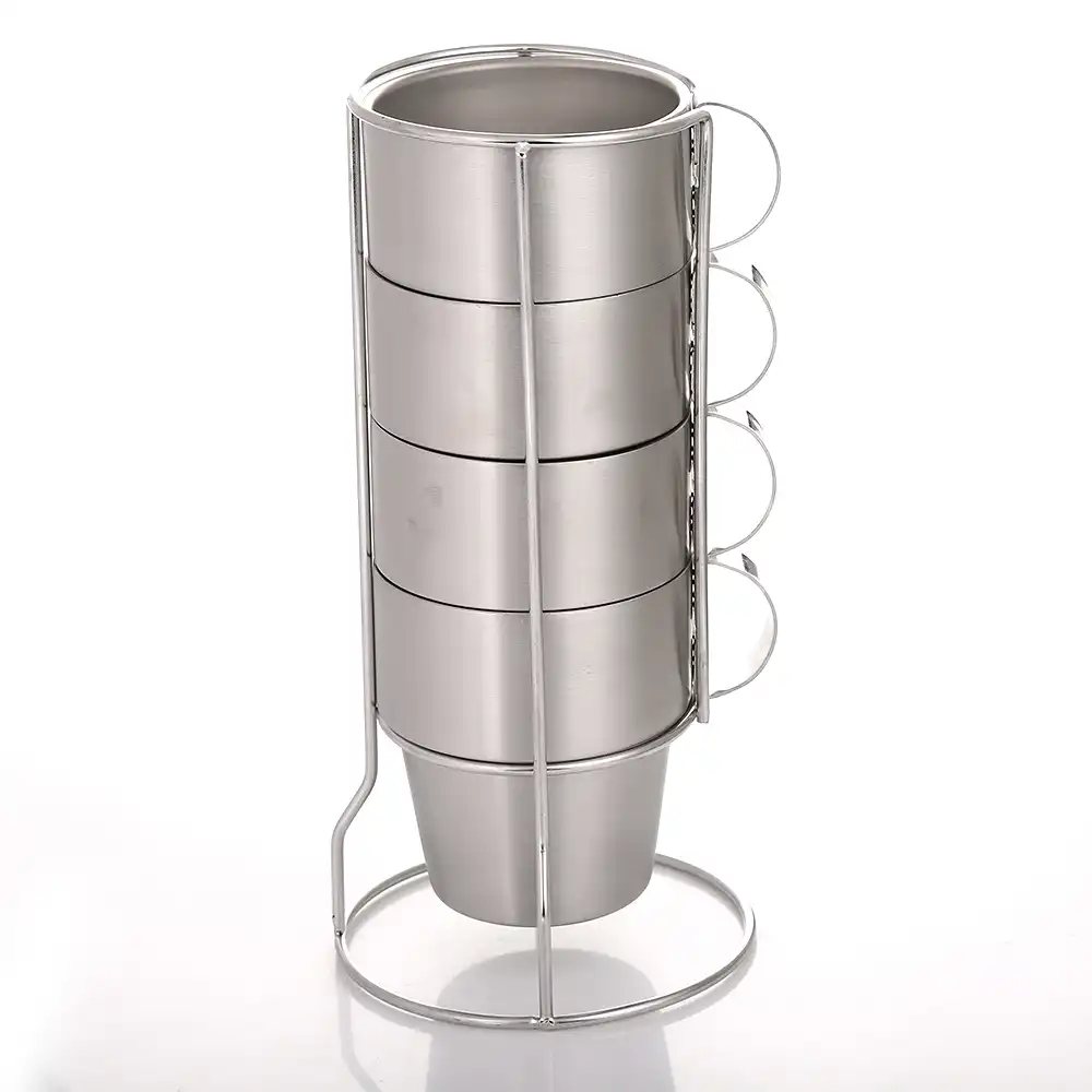 Realand 4pcs Stackable Stainless Steel 10oz Coffee Cups Realand 4pcs Stackable Stainless Steel 10oz Coffee Cups