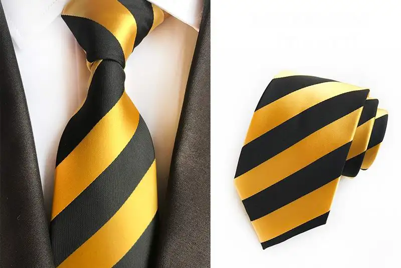Новые Классические 8 см в полоску золотистый и черный Пейсли шелковые галстуки Для мужчин s шеи галстук жаккард связей для Для мужчин