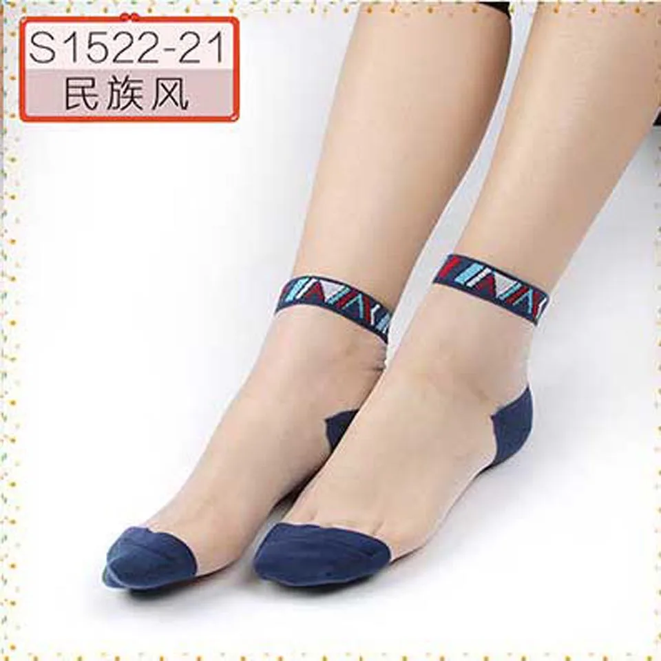 Народные хлопковые Кристальные шелковые носки женские носки в талии стеклянные прозрачные короткие носки для женщин 5 пар - Цвет: S1522-2