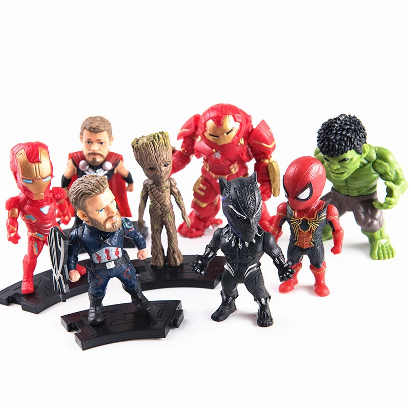 

8pcs/set Marvel Avengers Captain America Iron man Tree man Spiderman Thor Hulk PVC Action Figures 8-10cm Model Toys A05