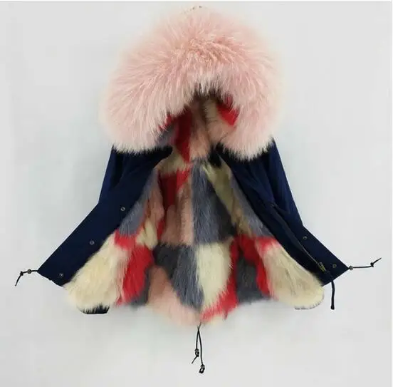 Новая мода Настоящее енота меховой воротник с капюшоном зимняя куртка женская парка мех животных толстое теплое пальто - Цвет: Color 5