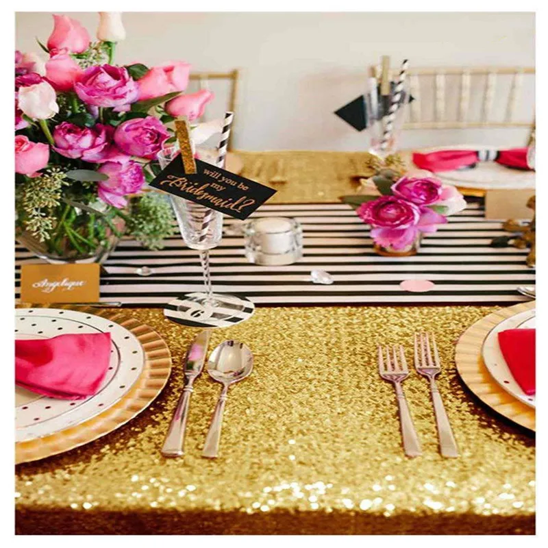 Sparkling Sequin Tablecloth Wedding Party Christmas Birthday Gold Silver Champagne Table Cloth Decoration Bling Table Cover