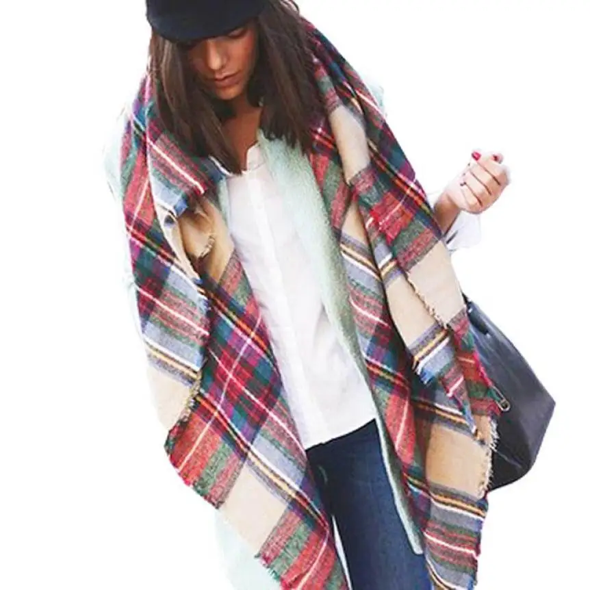 Essential Fashion Hot Wool Blend Blanket Oversized font b Tartan b font Scarf Wrap Shawl Plaid